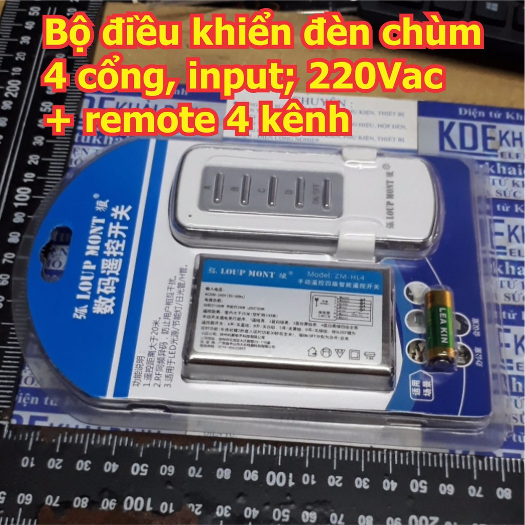 Bộ điều khiển đèn chùm 4 cổng, input; 220Vac + remote 4 kênh kde5943