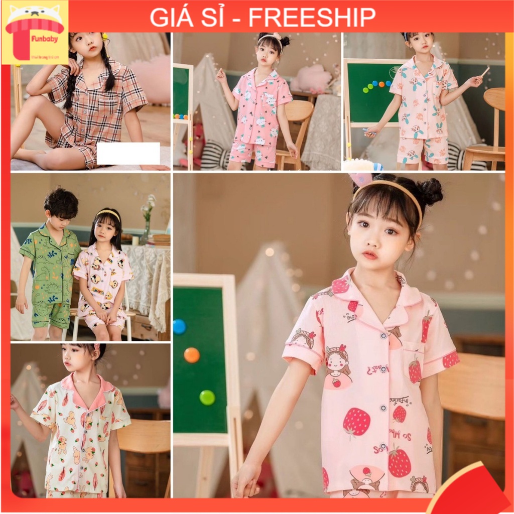 Đồ Pijama bé gái 2-7 tuổi cộc tay in hình xuất Hàn, Bộ Pizama cho bé vải cotton co giãn thấm hút mồ hôi tốt