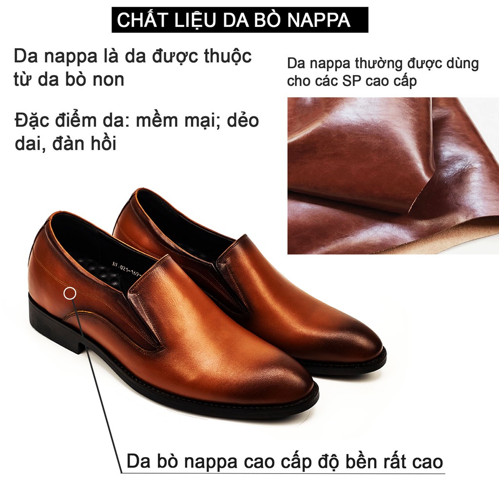 Giày Công sở tăng chiều cao da bò thật BỤI LEATHER G112 NÂU-hộp sang trọng -Bảo hành 12 tháng