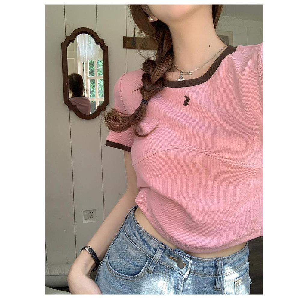 Áo Thun Cotton Cổ Tròn Dáng Ôm Phong Cách Retro Mùa Hè 63877