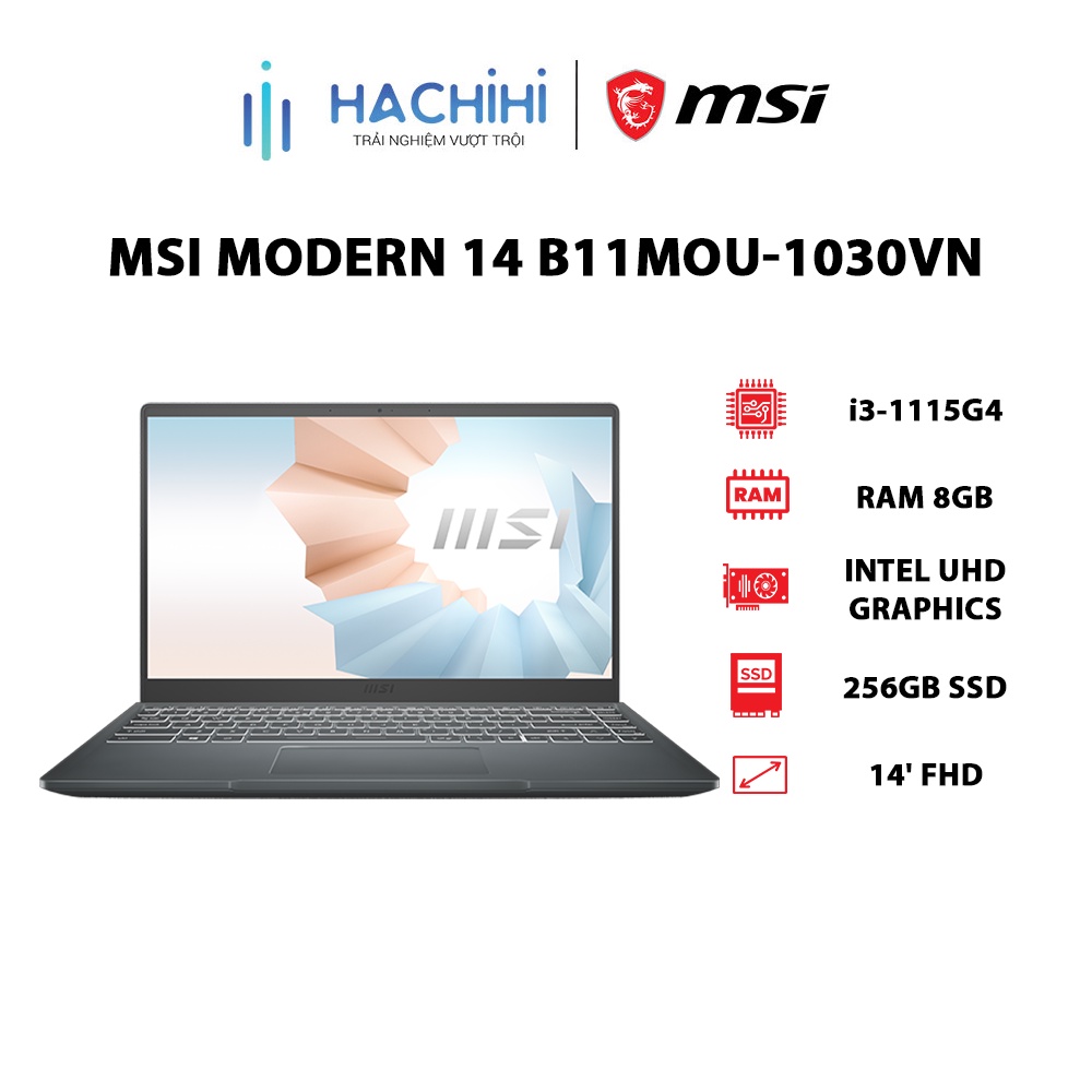 Laptop MSI Modern 14 B11MOU-1030VN i3-1115G4 | 8GB | 256GB | UHD Graphics | 14' FHD | W11