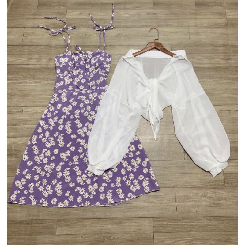 Set đầm hai dây và áo dễ thương