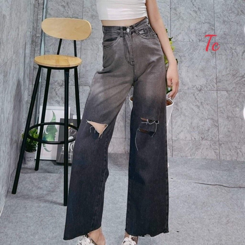 Quần ống rộng loang khói rách TC12