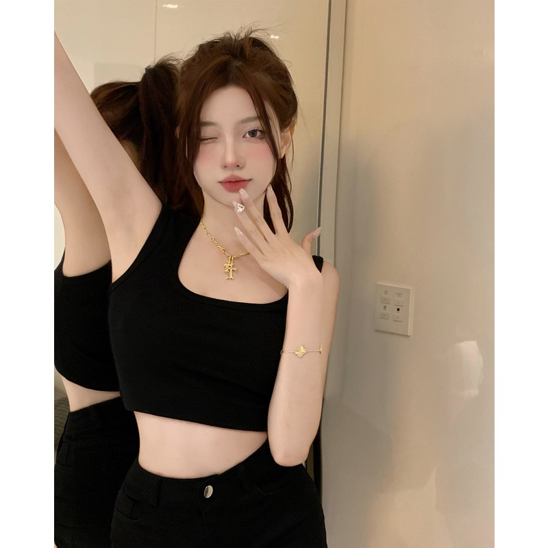 Cocory vn Áo Hai Dây Cổ Vuông Dáng Ôm Thời Trang Quyến Rũ Cho Nữ