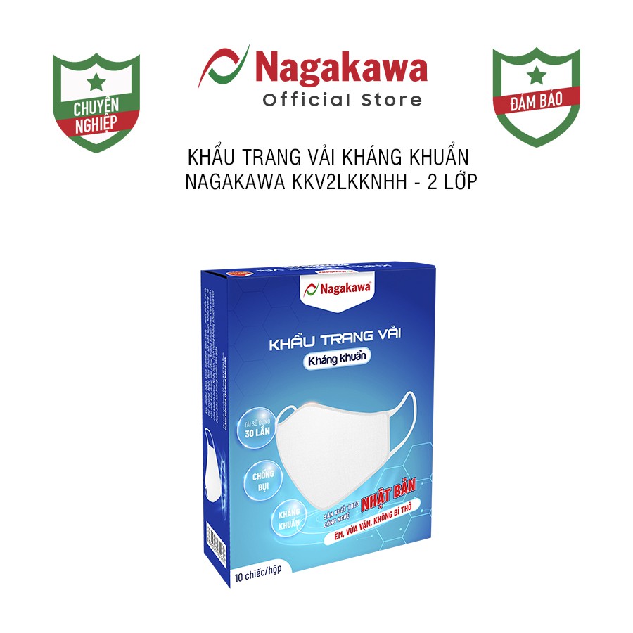 Bộ 10 chiếc khẩu trang vải kháng khuẩn Nagakawa KKV2LKKNHH - 2 lớp - kháng khuẩn, chống bụi - Công nghệ Nhật Bản