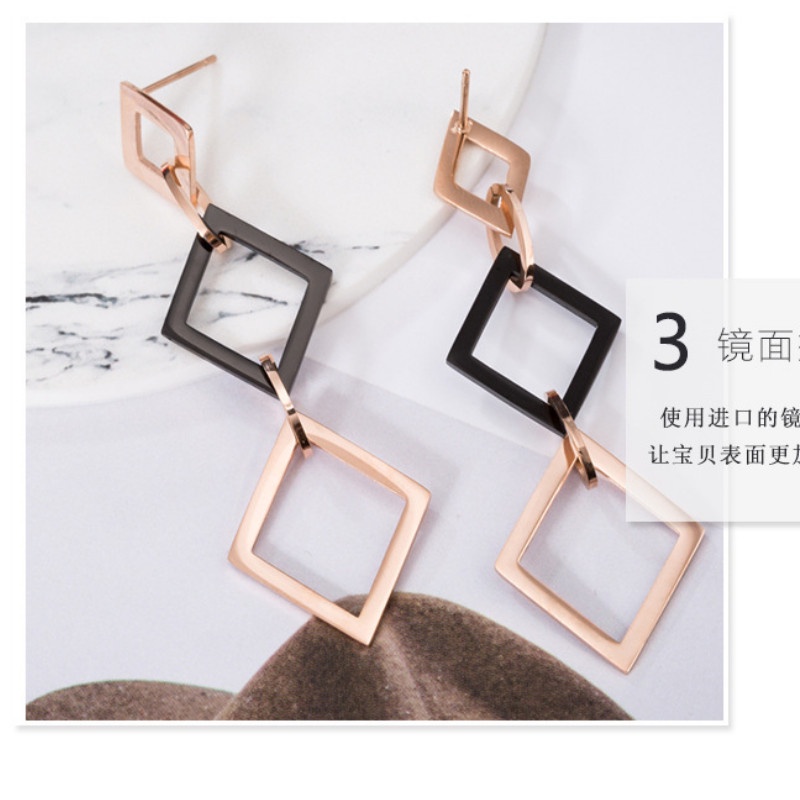 Bông Tai Dự Tiệc 3 Hình Thoi 2 Màu Titan Ko Han Rỉ TT 4344