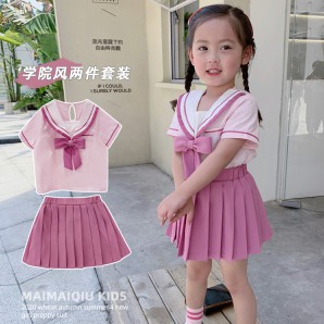 Set Áo Sơ Mi + Chân Váy Xếp Li Phong Cách Hàn Quốc Cho Bé Gái