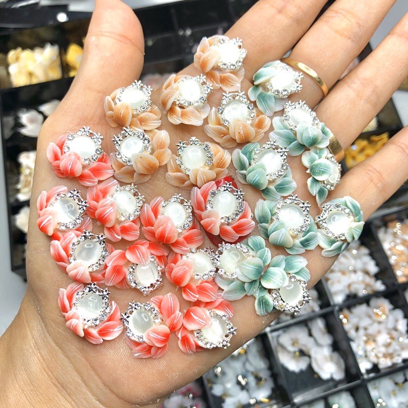 hoa bột gắn móng chân nghành nail