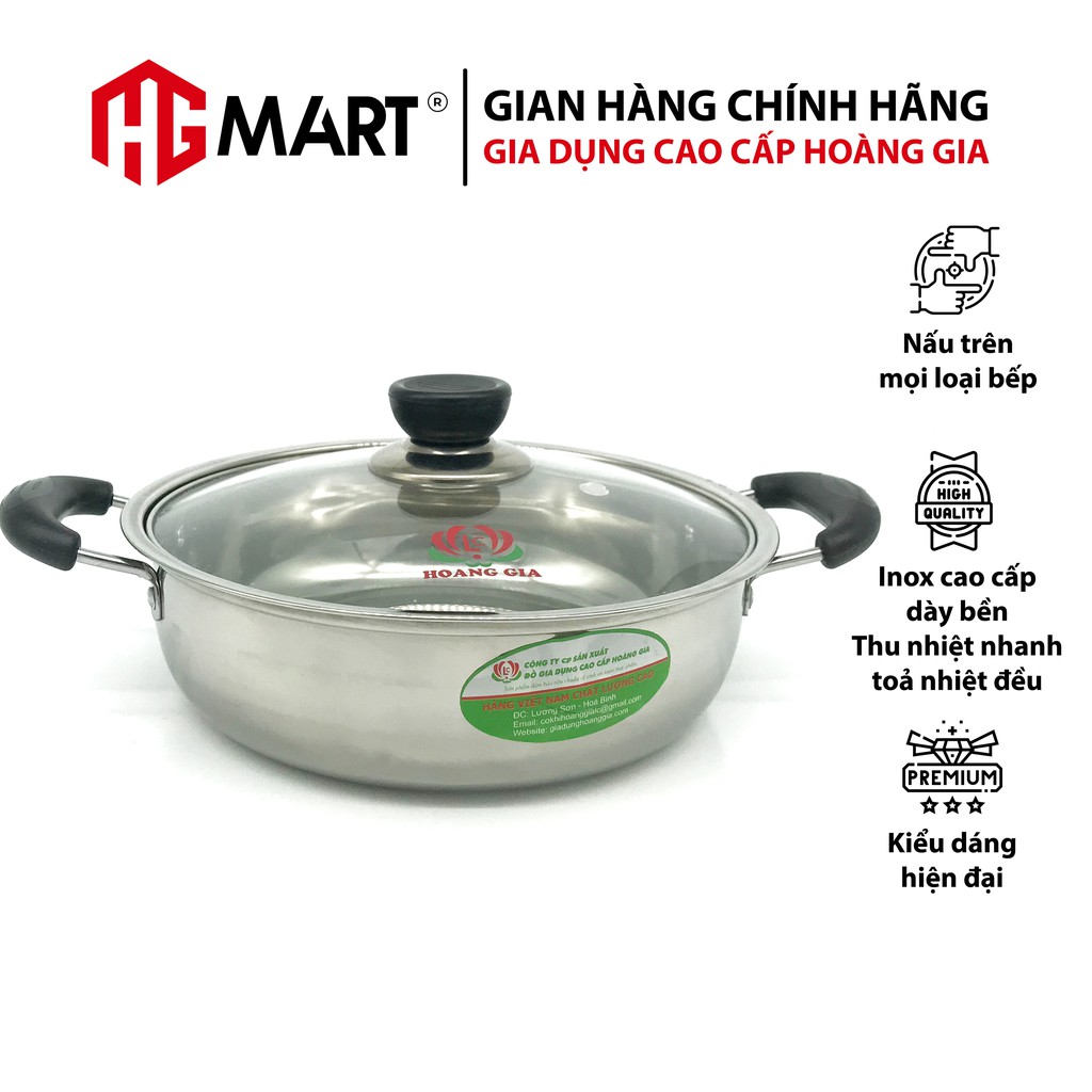 Nồi inox nấu lẩu quai nhựa chống nóng Hoàng Gia HG Mart Bảo hành 12 tháng