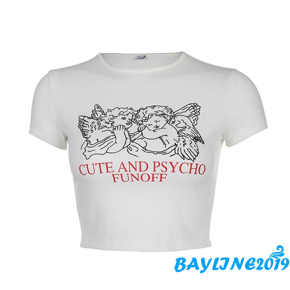 Áo Croptop Ngắn Tay In Chữ Thời Trang Dành Cho Nữ