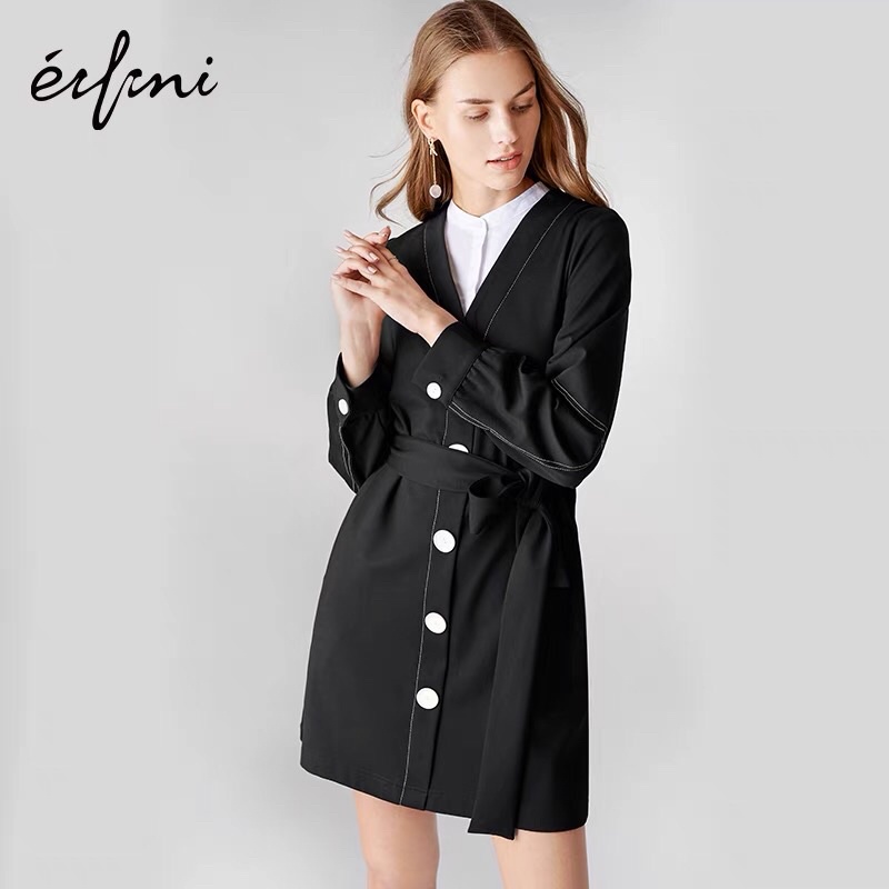 Đầm đen mix sơ mi Eifini