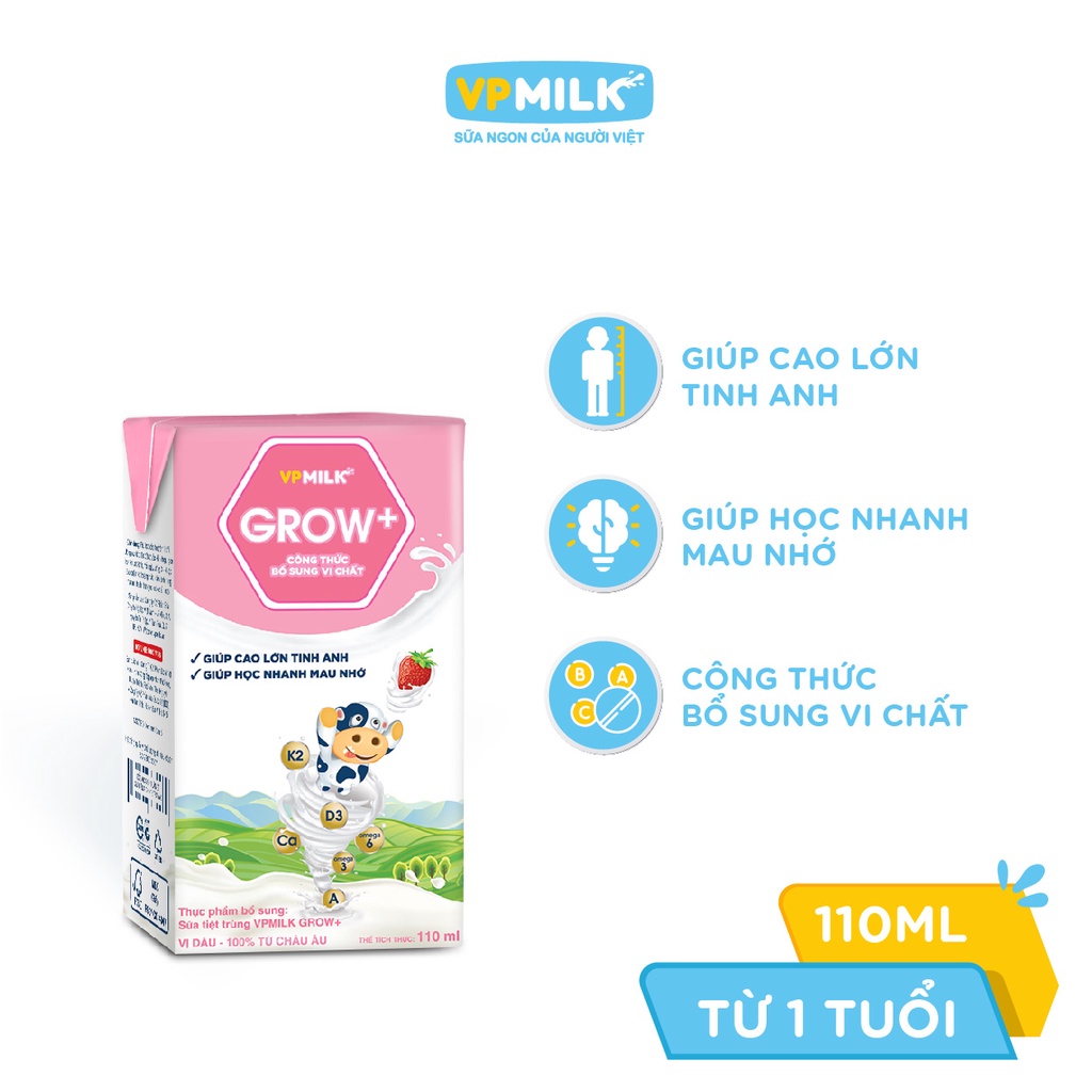 Set 4 hộp 110ml sữa tiệt trùng vpmilk grow+ vị dâu, vị chuối 110ml - ảnh sản phẩm 2