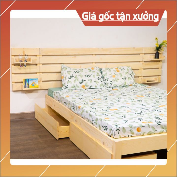 Giường ngủ gỗ headboard treo tường có ngăn kéo ⚡ GIÁ XƯỞNG ⚡ 1m2_1m4_1m6_1m8 (kèm phụ kiện)