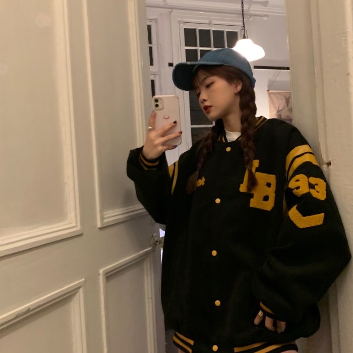 Áo Khoác Bomber Nỉ Nữ IB Form Rộng Bóng Chày Ulzzang Hàn Quốc SENAVA AK02