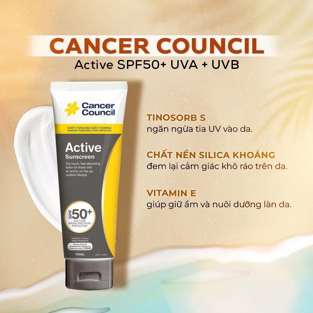 Kem chống nắng năng động Cancer Council ACTIVE SPF 50+/PA ++++