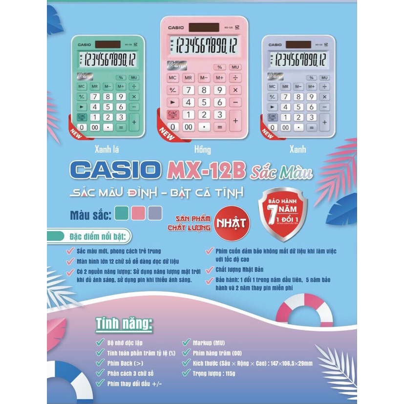 [HỏaTốc] Máy Tính Casio MX-12B Nhiều Màu Chính Hãng (Bảo Hành 7 Năm)