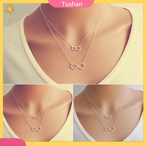 TUSH_Lady Double 8 Shape Pendant Chain Infinity Choker Statement Bib Necklace Jewelry
