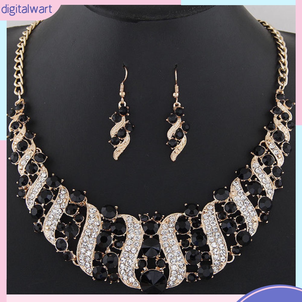 Set dây chuyền + bông tai hợp kim đính đá sang trọng