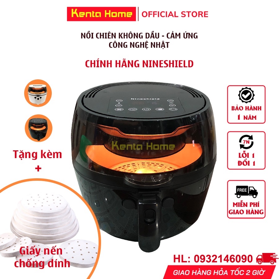 Nồi chiên không dầu Nine Shield dung tích 8L điện tử mẫu mới 2021 với mặt kính thủy tinh trong suốt chịu nhiệt - BH 12T
