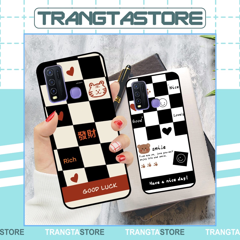 Ốp Vivo Y30 / Y50 in hình sọc caro, họa tiết đen trắng dễ thương