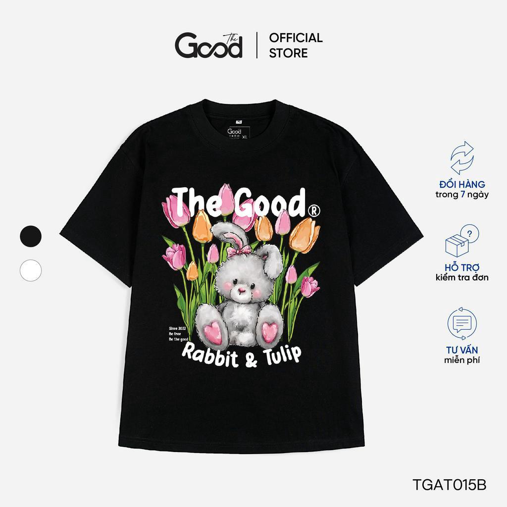 Áo Phông Nữ THE GOOD "Rabbit & Tulip" Form Oversize, Áo Thun Họa Tiết Hoa Chất Liệu Cotton Co Giãn