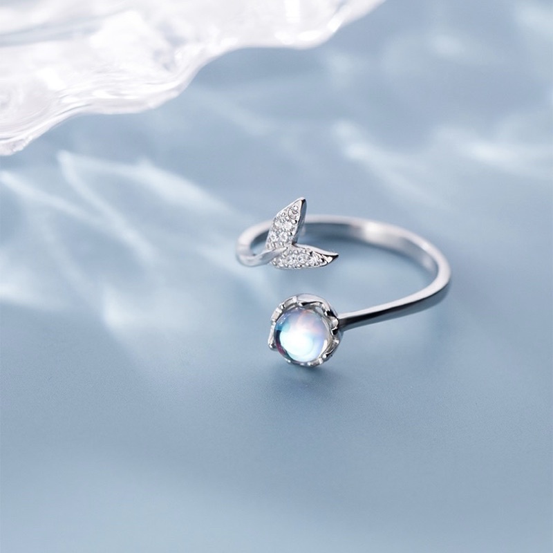 Nhẫn bạc nữ cá voi xanh đính đá xanh Aqua Nhẫn bạc 925 DuySon Silver
