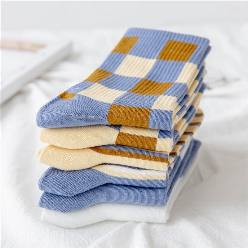 Tất Vớ Kẻ Caro Cá Tính Cotton Cao Cổ Phong Cách Hàn Quốc Cho Nữ - Tất Cao Cổ Dễ Thương