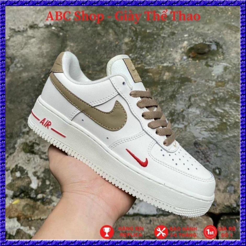 Giày Air Fore Trắng Viền Nâu Xịn Sò, Giầy AF1 Trắng Móc Nâu Fulll phụ kiện, PT Shop
