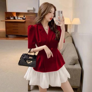 🏇 Set Áo Đỏ Cổ Vest Kèm Chân Váy Nhũ Phồng Xòe 2 Màu Xinh Lắm Ạ Diện Noel Siêu Đỉnh VIP 🏇