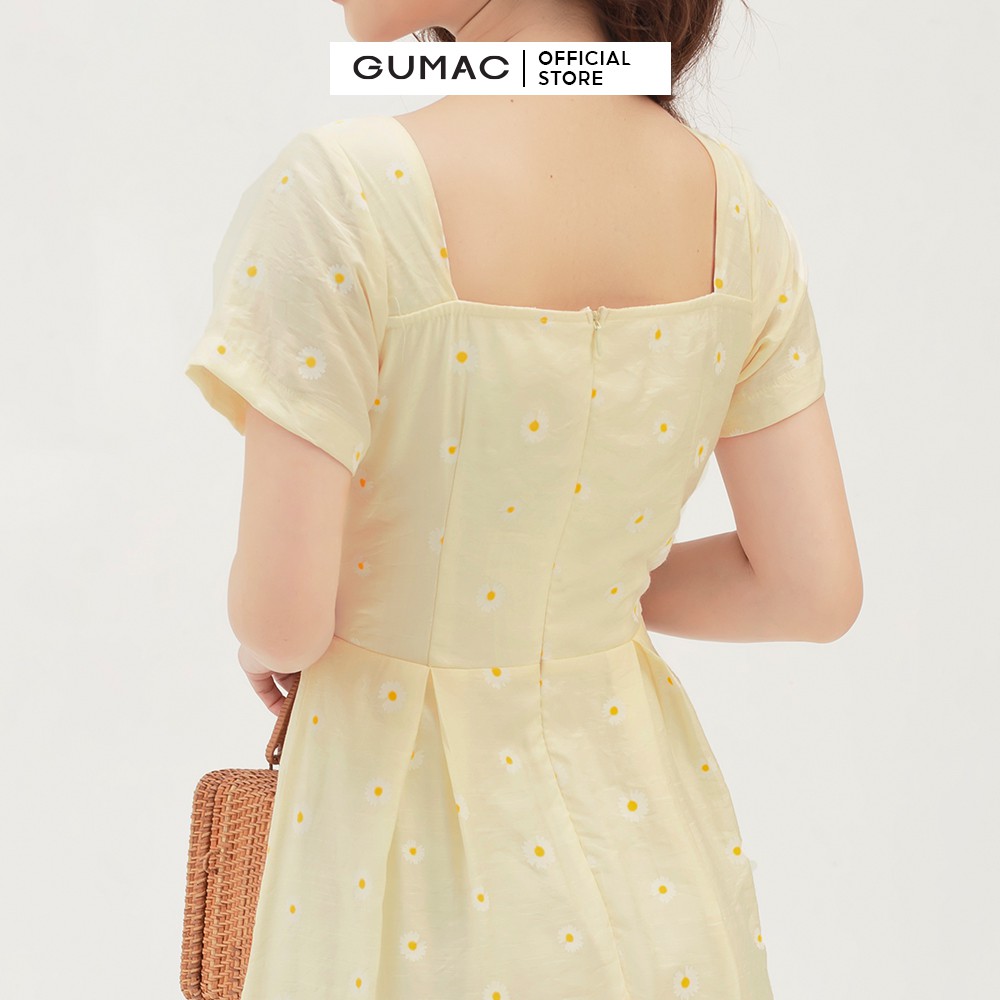 [Mã MABR07062 giảm 8% tối đa 50K đơn từ 249K] Đầm xòe nữ cổ vuông bèo GUMAC màu vàng, đủ size DB3100 | BigBuy360 - bigbuy360.vn