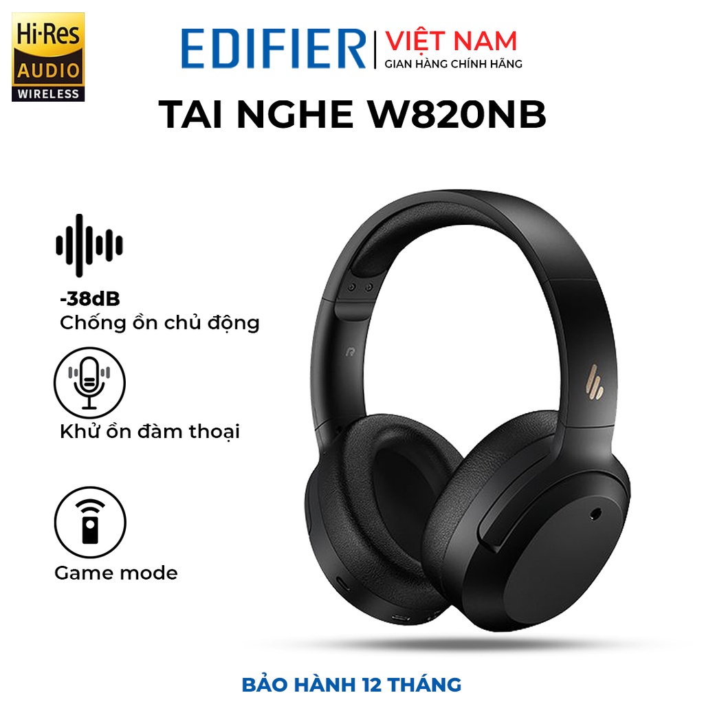 Tai nghe bluetooth over-ear Edifier W820Nb - Hires Audio - Chống ồn chủ động pin 49 giờ Khử ồn đàm thoại - Chính hãng