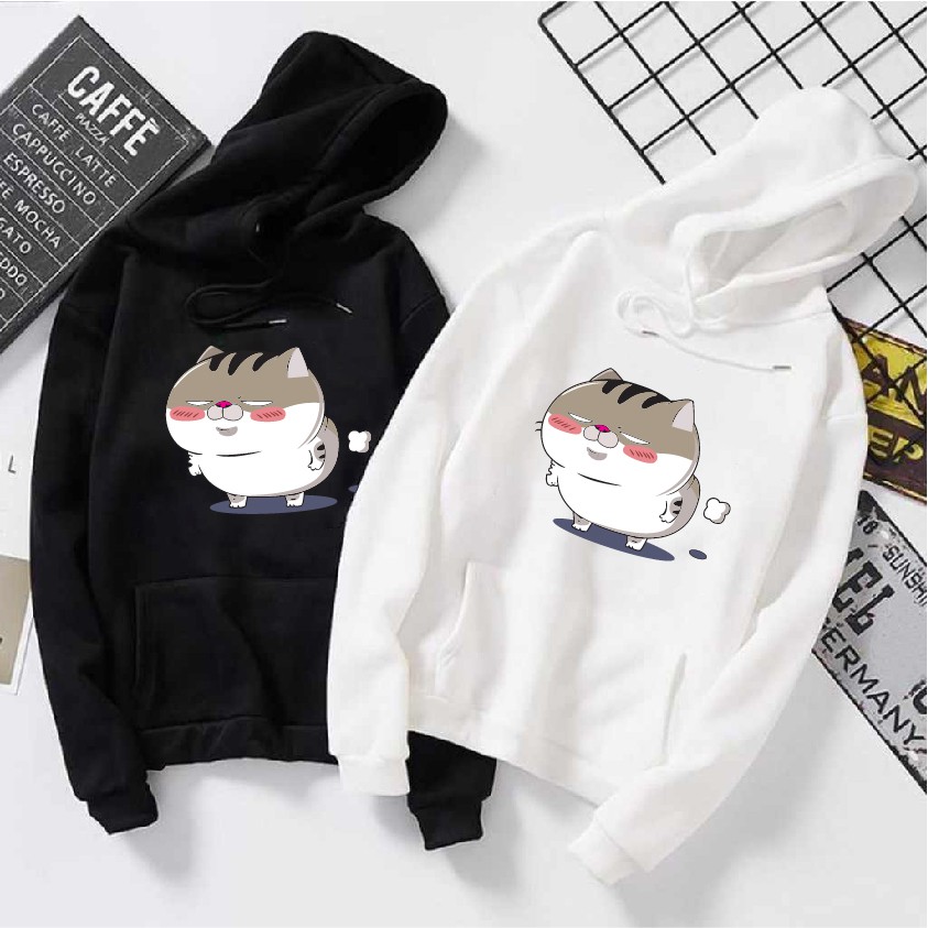 Áo nỉ hoodie hoạt hình mèo béo ami, form suông rộng unisex có mũ, chất nỉ bông | BigBuy360 - bigbuy360.vn