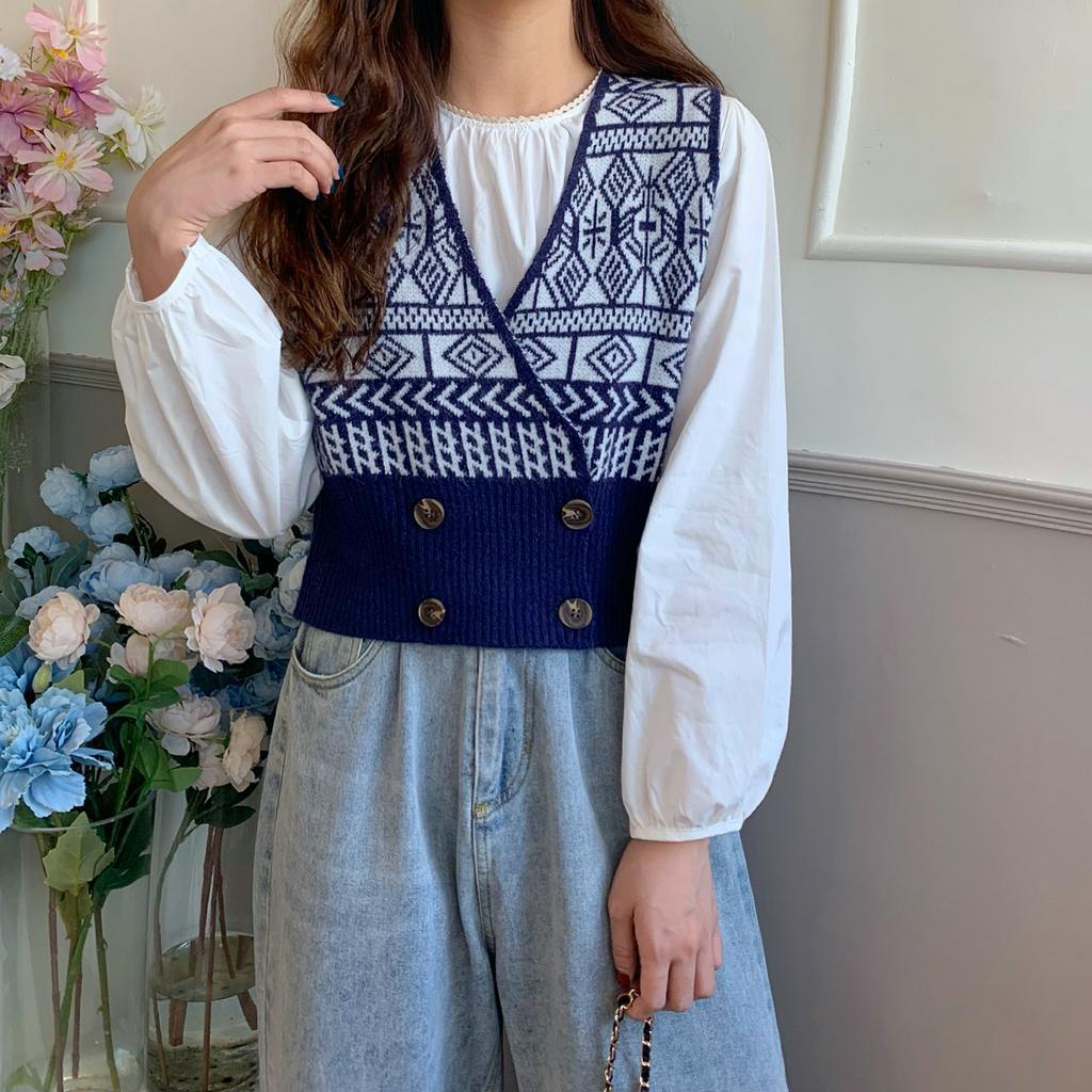 Áo Khoác Len Cổ Chữ V Phong Cách Hàn Quốc Cá Tính Thời Trang Cho Nữ