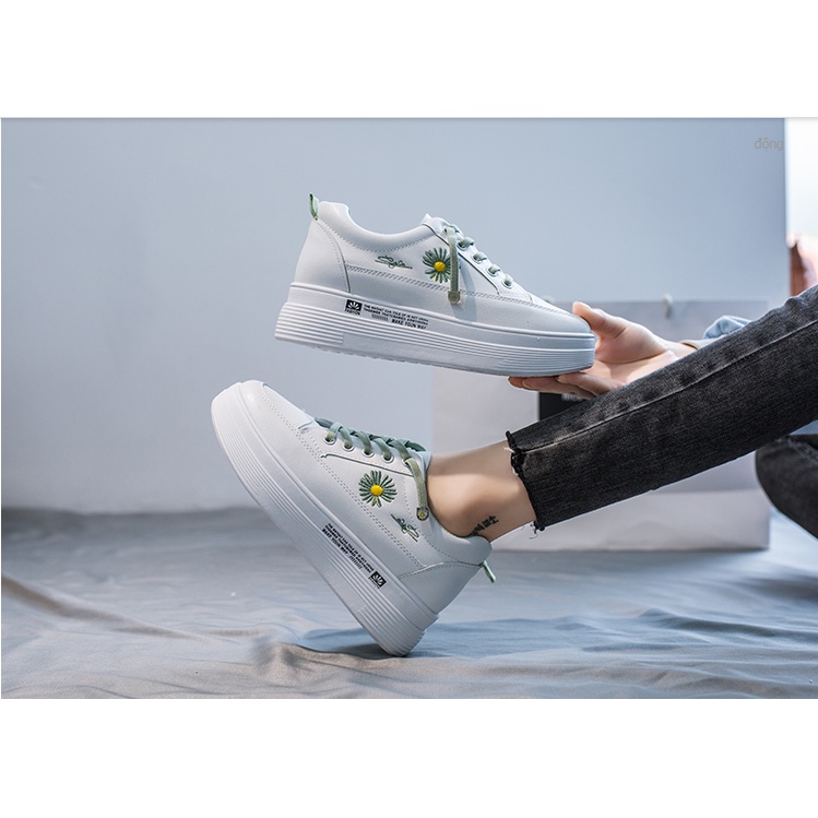 Giày thể thao Sneaker nữ G14 Màu Trắng Đế CaoThêu Hoa Phong Cách Đi Học Đi Chơi | BigBuy360 - bigbuy360.vn