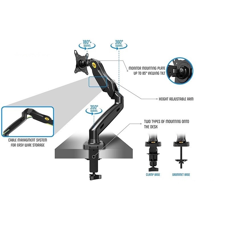 Giá treo màn hình máy tính đa năng tay treo màn hình NB-F80 gắn bàn tải trọng 9kg tương thích màn 17-30inch chính hãng