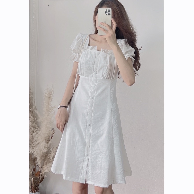 Đầm váy tiểu thư trơn cúc bọc 2 màu 0605