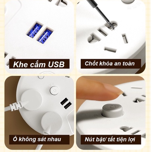 Ổ cắm điện đa năng tròn JIASHI tích hợp sạc USB, kèm giá để và điện thoại, chịu tải lớn dây dài 2,5m - OCD05