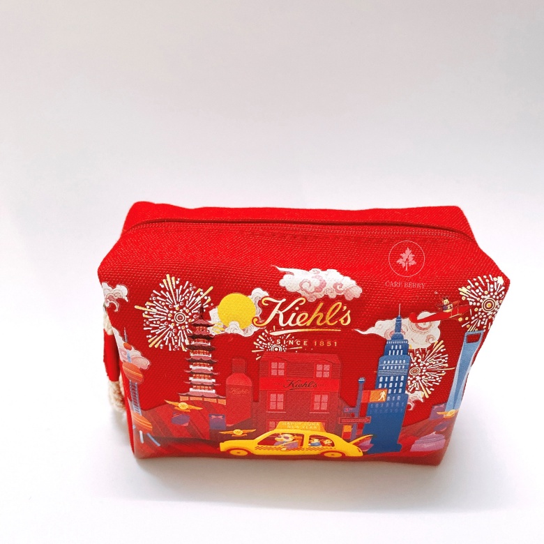 Túi mỹ phẩm Kiehl’s màu đỏ có họa tiết chính hãng