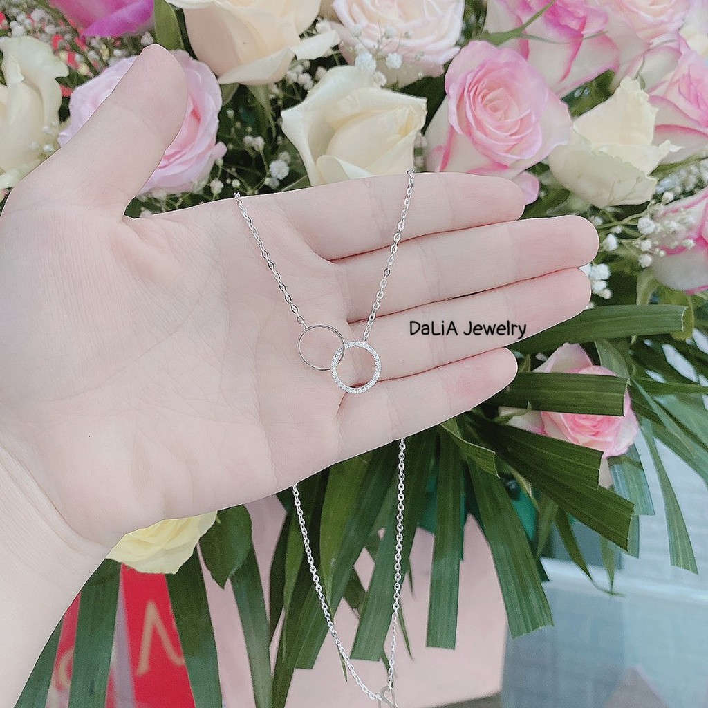 Dây chuyền bạc nữ DaLiA Jewelry hình tròn lồng nạm đá tinh tế, Circle Lồng - DC02