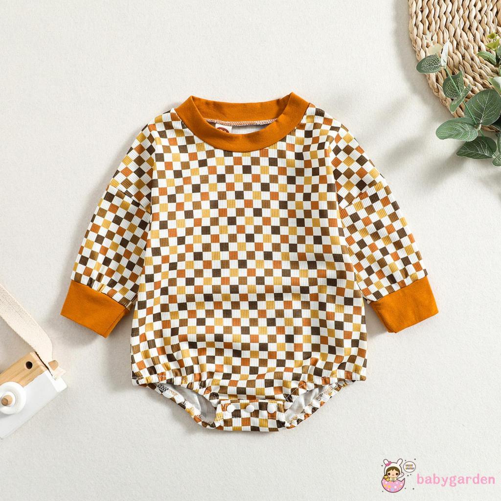 Bộ Áo Liền Quần Tay Dài Cổ Thuyền In Họa Tiết Kẻ Ô Dành Cho Bé Trai 0-24 Tháng Tuổi