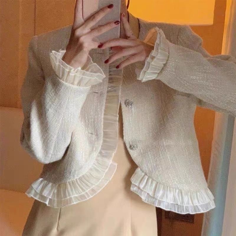 Áo khoác dạ tweed viền ren phong cách tiểu thư( sẵn)