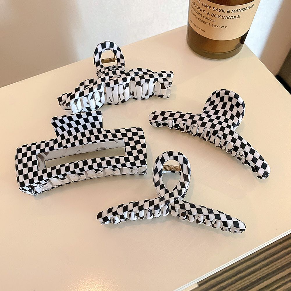 Kẹp tóc càng cua cỡ lớn họa tiết sọc ca rô thanh lịch thời trang