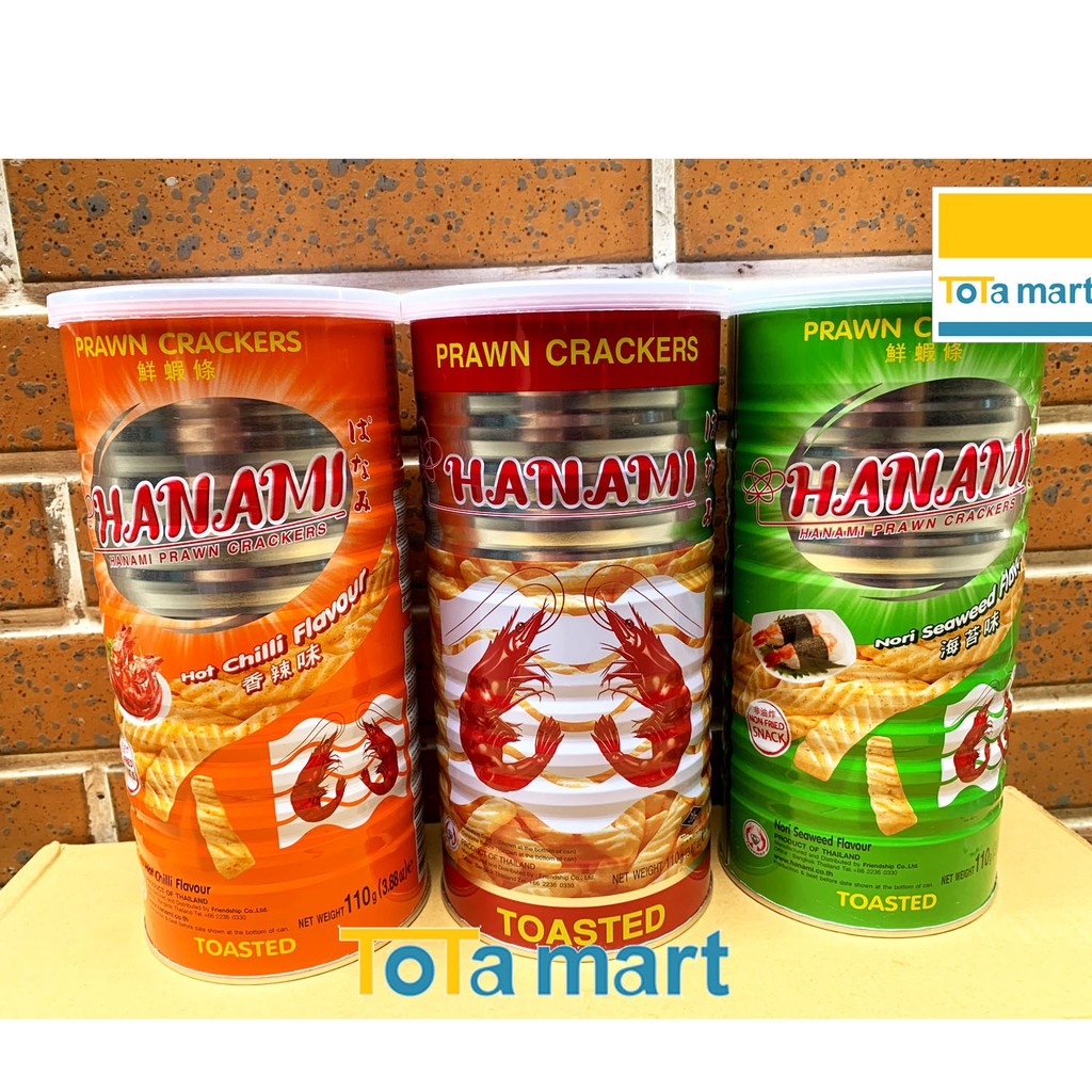 Snack tôm Thái Lan HANAMI lon tôm đỏ đủ 4 vị. Sx 04/2021