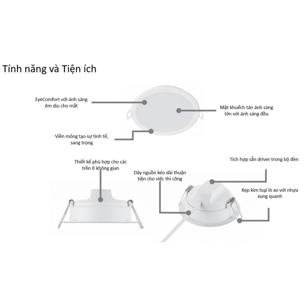 Đèn LED Downlight Âm trần Phlips âm trần Meson 5W 7W 10W 13W Bảo hành 24 tháng