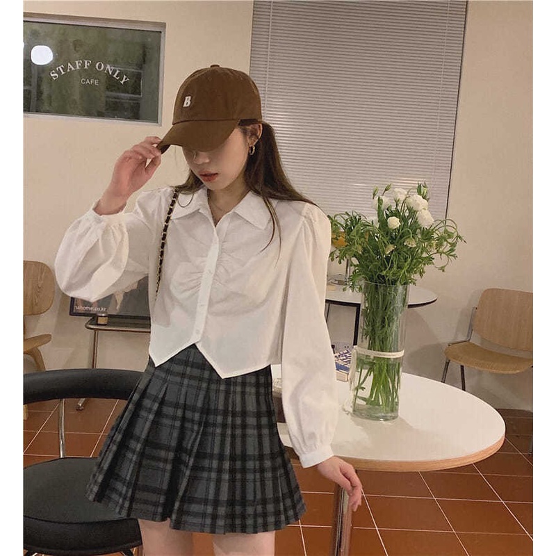 Áo Croptop Tay Dài Cổ Polo Màu Trơn Cỡ Lớn Thời Trang Cho Nữ