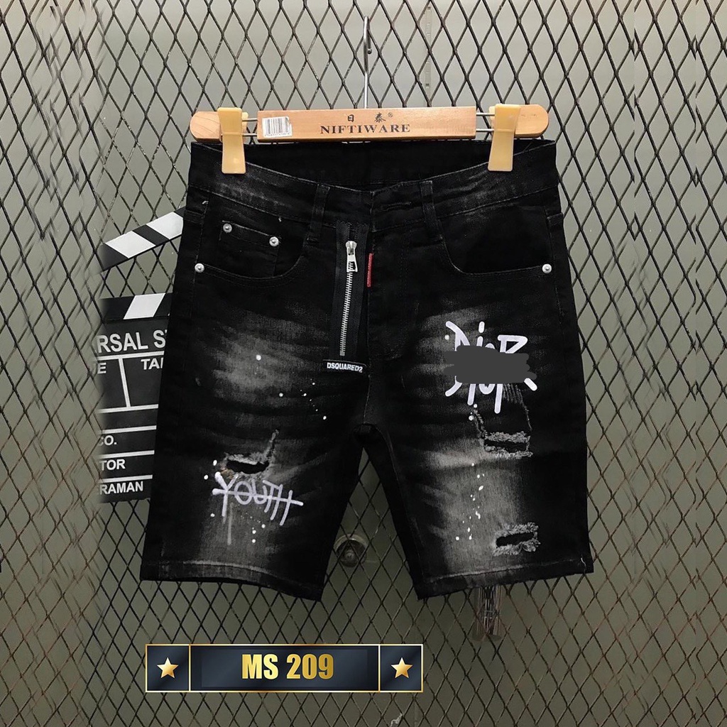 Quần short jean nam màu xanh logo thêu chất bò - quần short lửng bò nam co giãn thời trang cao cấp Tp_shop_87 ms229