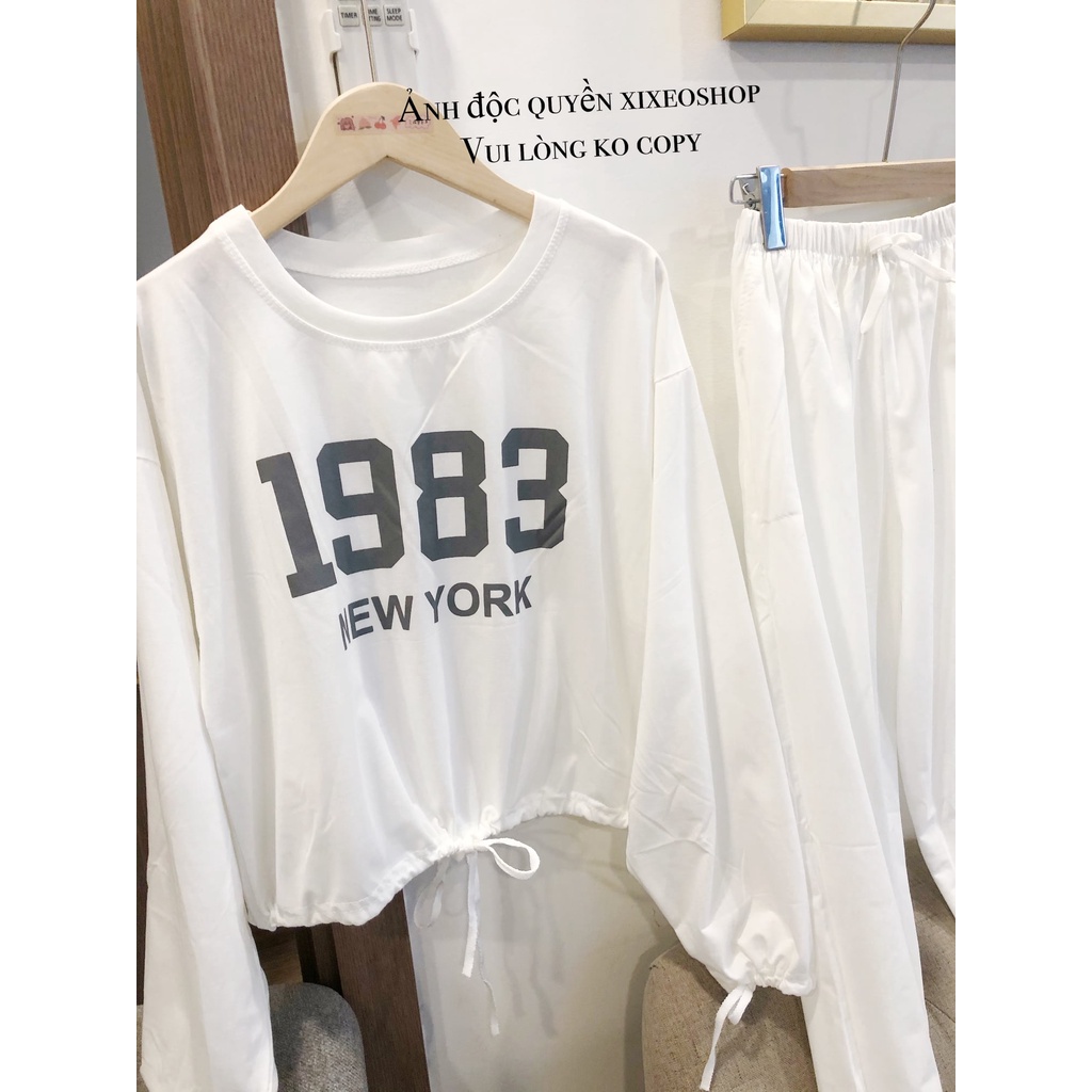 Set nỉ 1983 áo croptop quần ống boom Hàn Quốc xixeoshop - v81