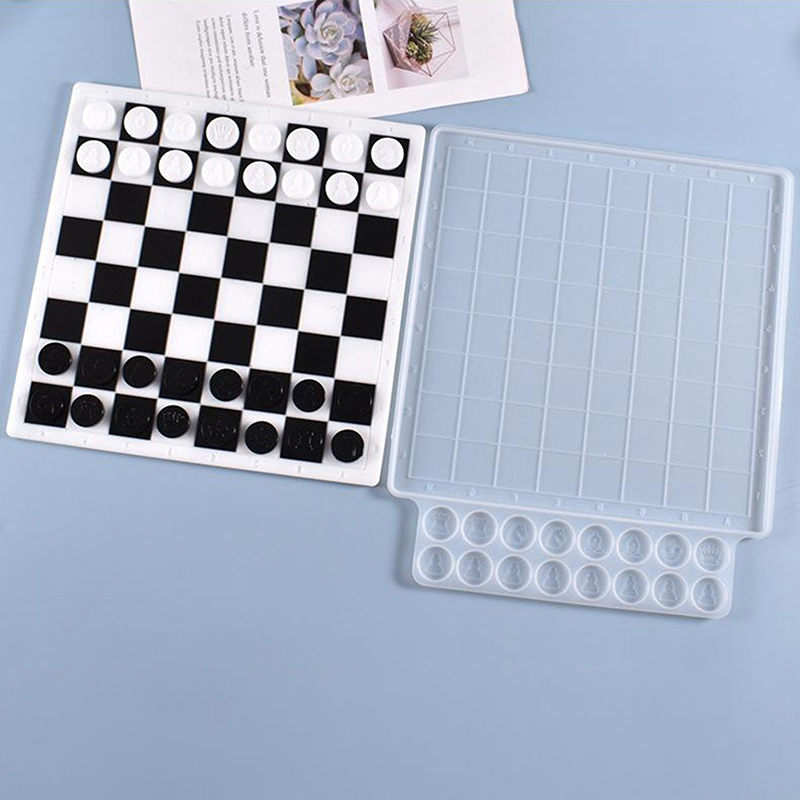 Fnvn Checkerboard Game Silicon Mold DIY Resin International Checkers Toy Mould Craft Fnvv