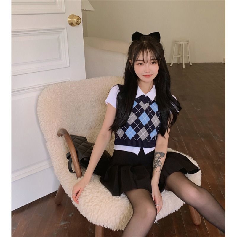 【Yuki】Áo gile kẻ caro màu xanh siêu xinhh | BigBuy360 - bigbuy360.vn