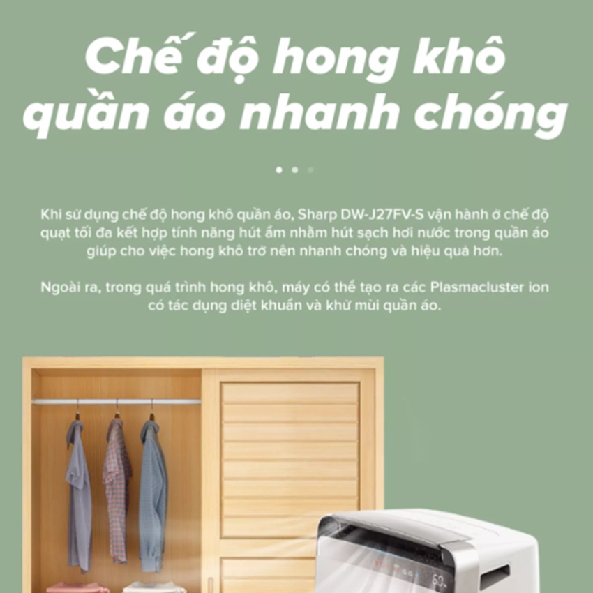 Máy lọc tạo ion không khí hút ẩm SHARP DW-J27FV-S Hàng Chính Hãng